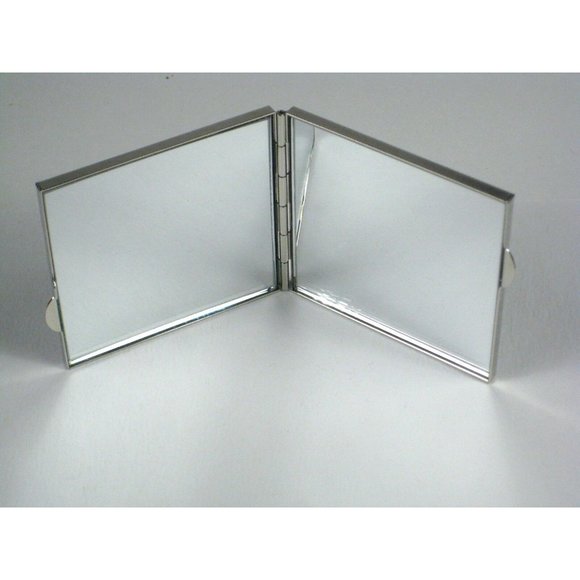Compact Mirror Silvertone Square Wavy Folds Hinge Ridge Lines Art Deco STYLE - Picture 5 of 5